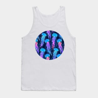 Luminescent Rainbow Jellyfish on Navy Blue Tank Top